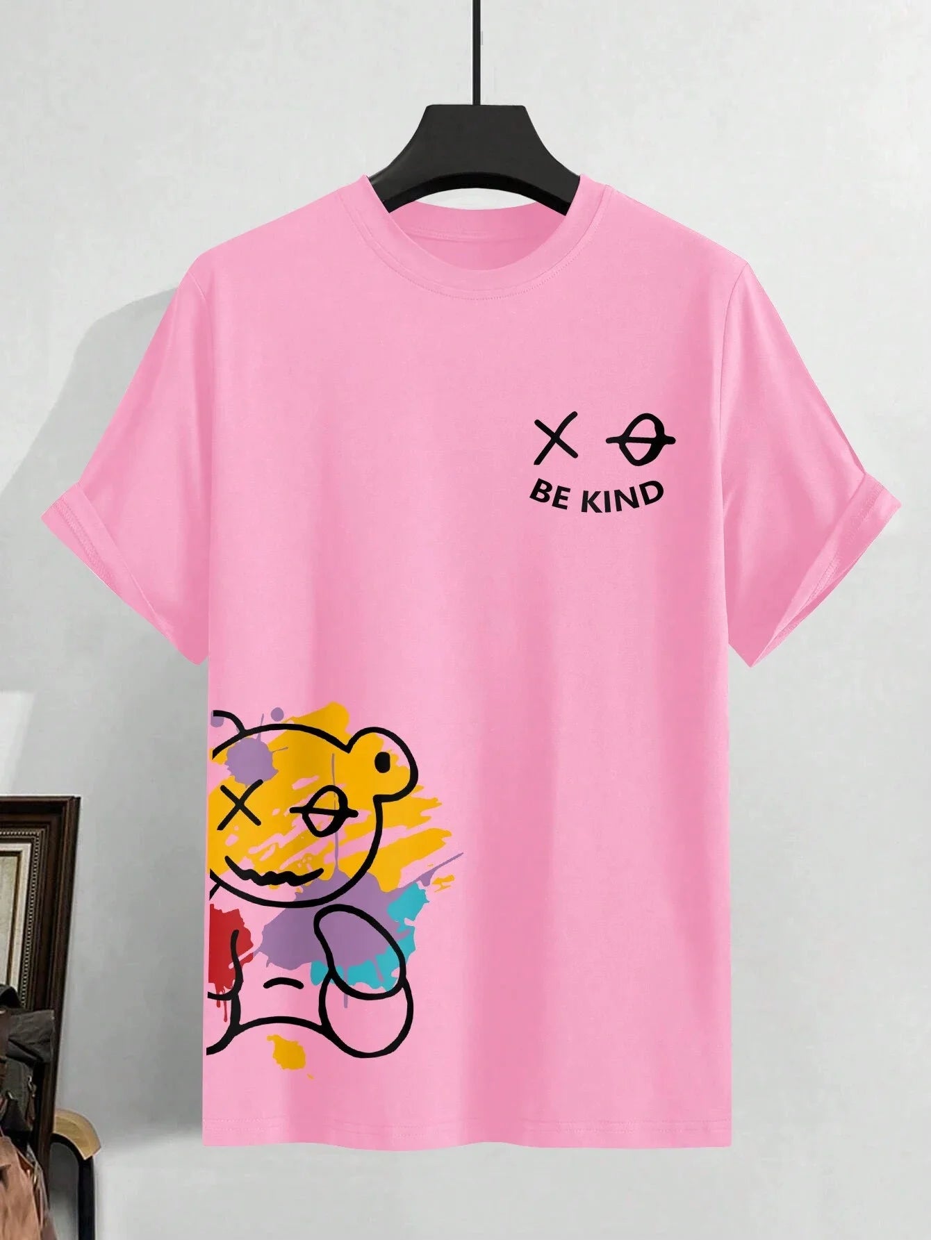 BE KIND letter cartoon print casual comfortable round neck short sleeved T-shirt top