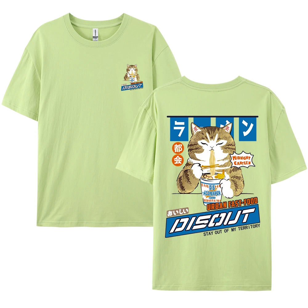 Harajuku Cat Cartoon Eating Noodles Graphic Men Women Tshirts