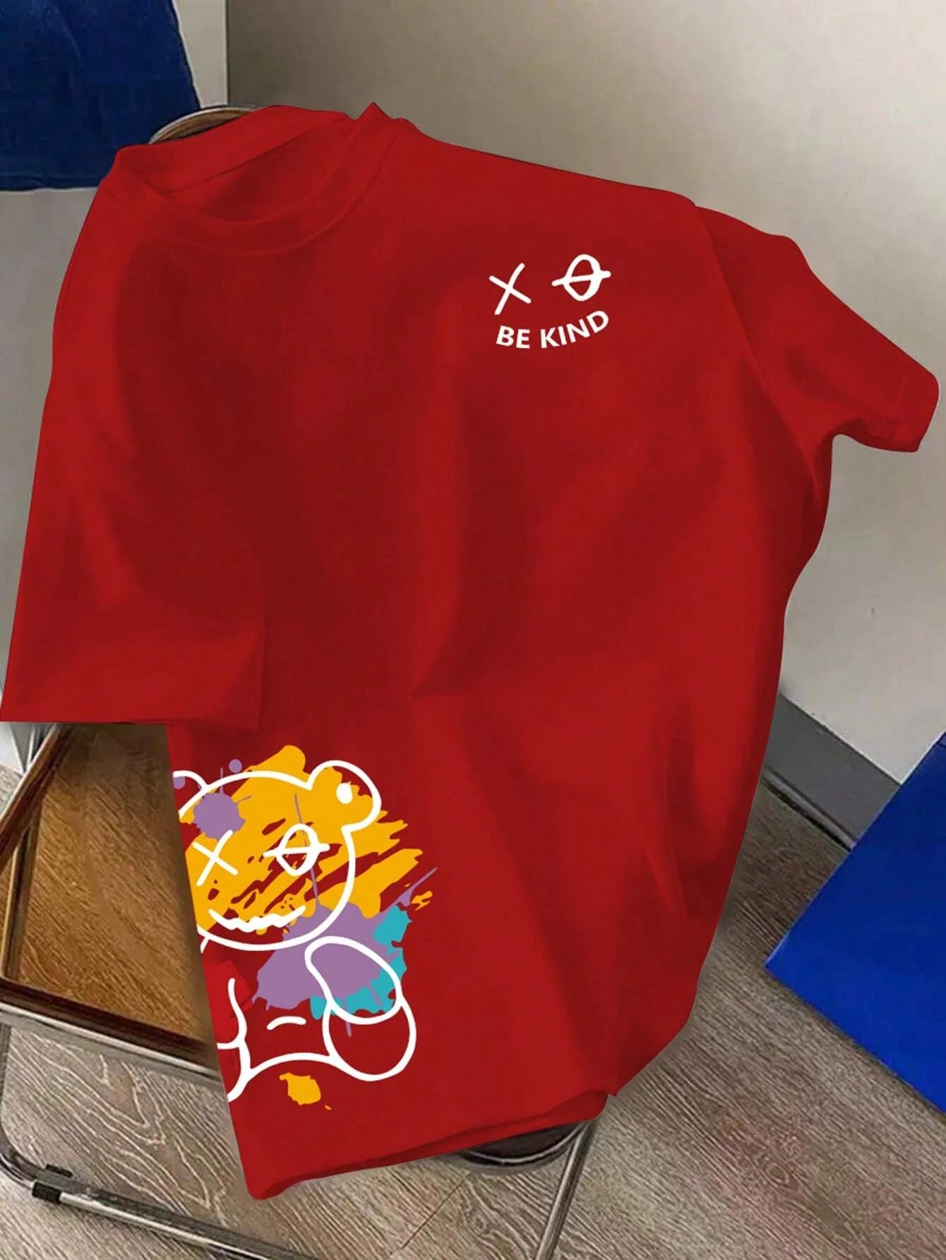 BE KIND letter cartoon print casual comfortable round neck short sleeved T-shirt top