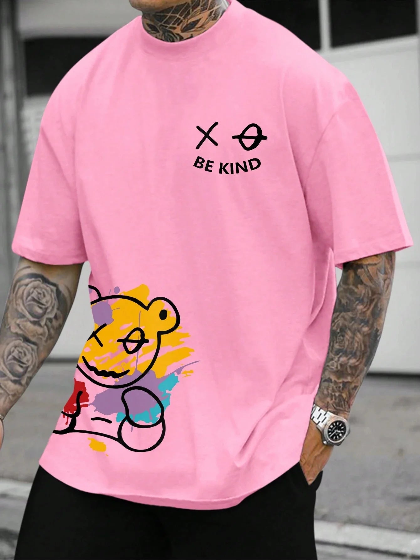 BE KIND letter cartoon print casual comfortable round neck short sleeved T-shirt top