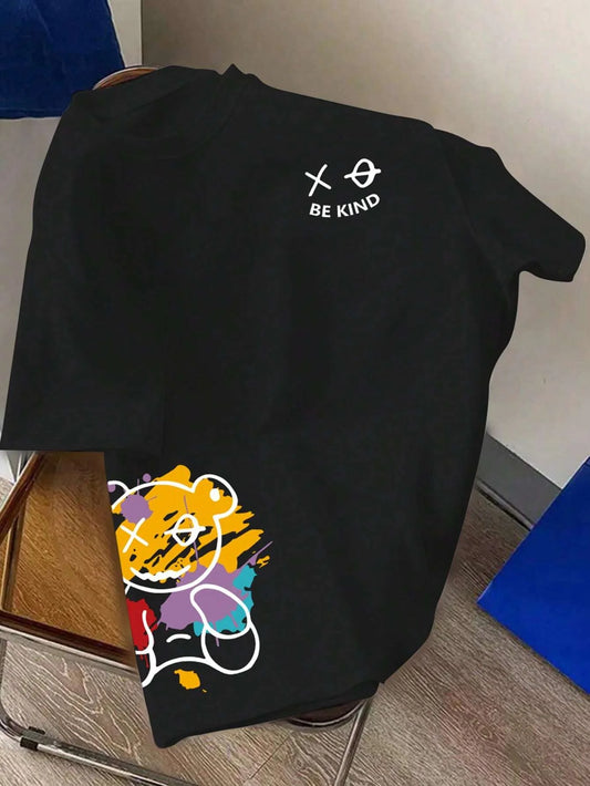 BE KIND letter cartoon print casual comfortable round neck short sleeved T-shirt top