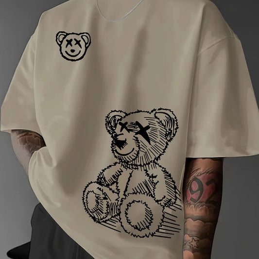 Cartoon Bear Pattern Printed Round Neck Short Sleeved T-shirt