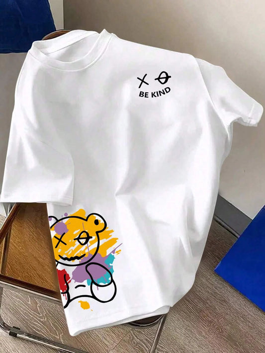 BE KIND letter cartoon print casual comfortable round neck short sleeved T-shirt top
